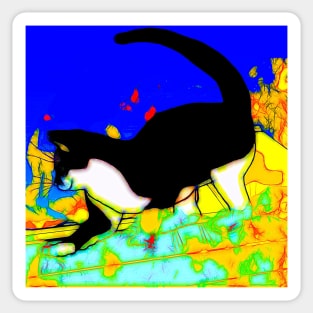 CUTE Tuxedo Cat living a psychedelic dream  Copyright TeAnne Sticker